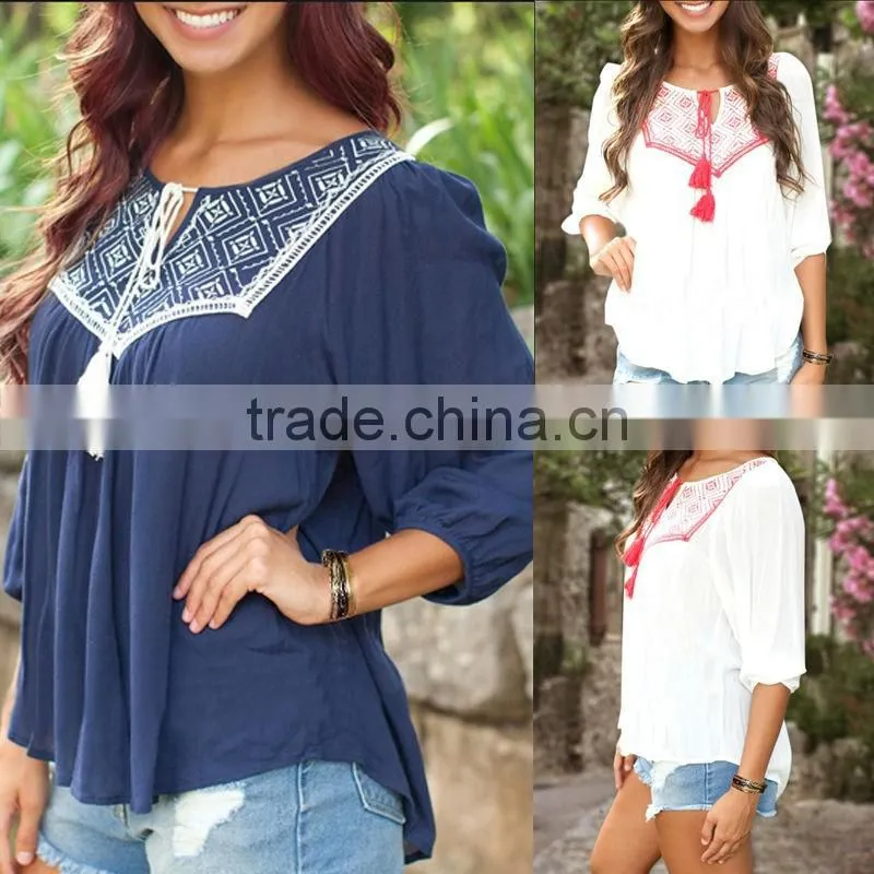 Womens Summer Printed Loose Casual Blouse 2016