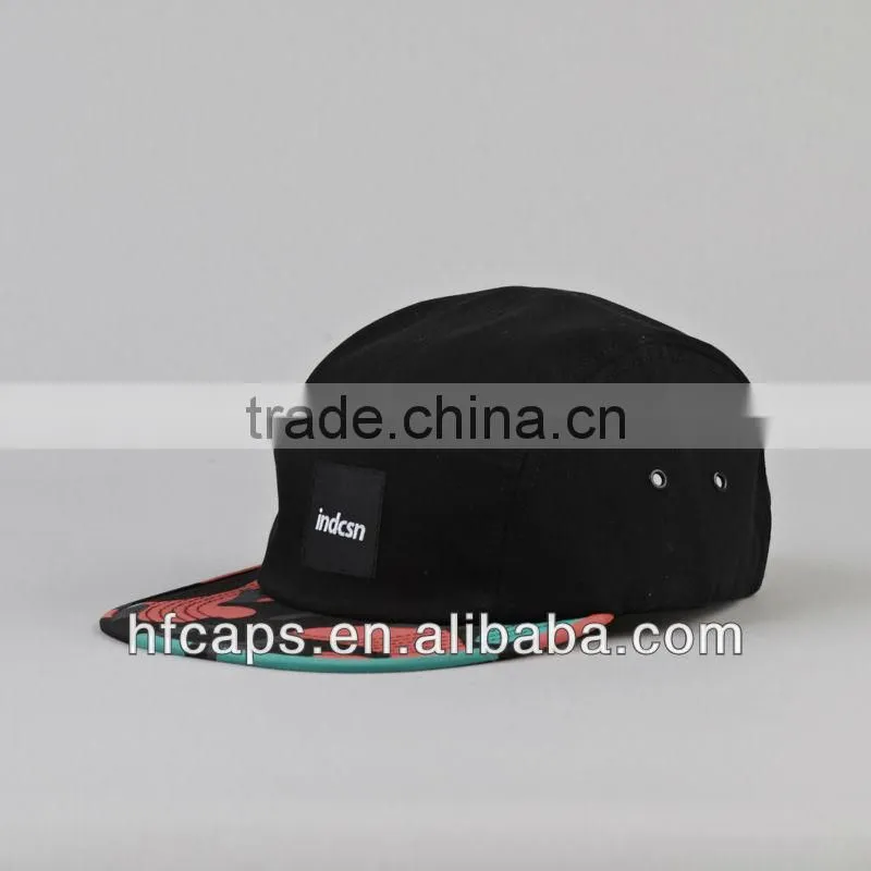 Wholesale black custom flat bill blank snapback hats 5 panel