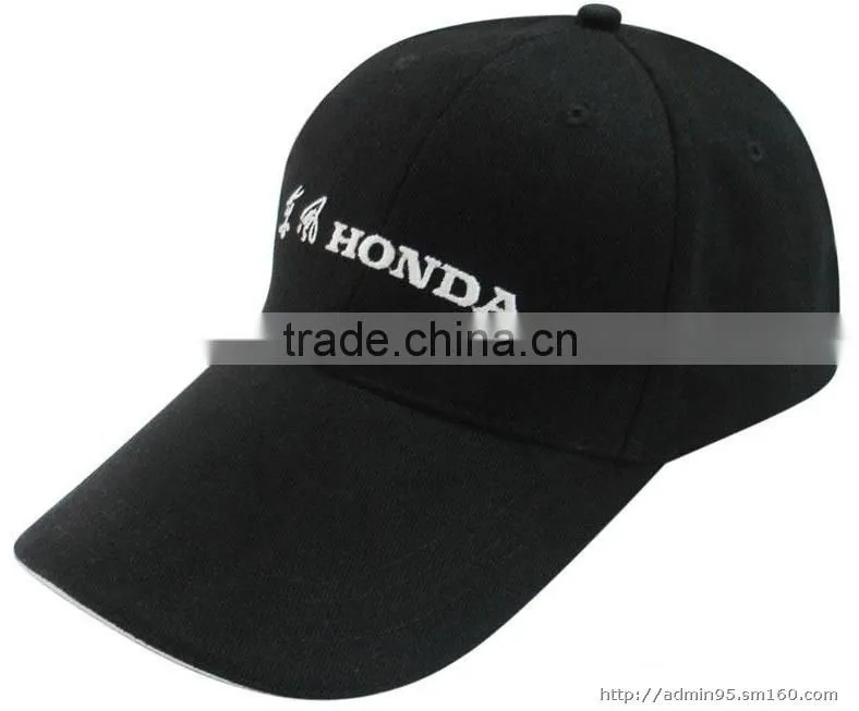 good quality black embroidery 100%cotton snap back 6-panel baseball hat and cap