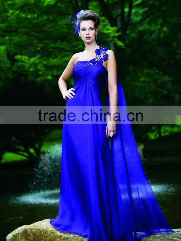 newest blue one shoulder backless formal wear