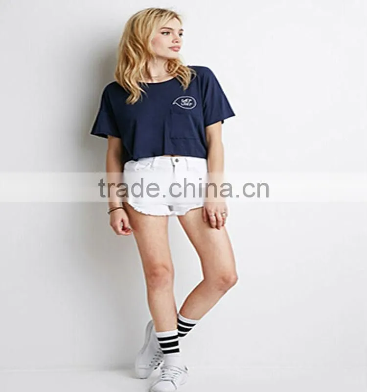2015 Fashion women soft wear short sleeves pure color round neck 100%cotton tee