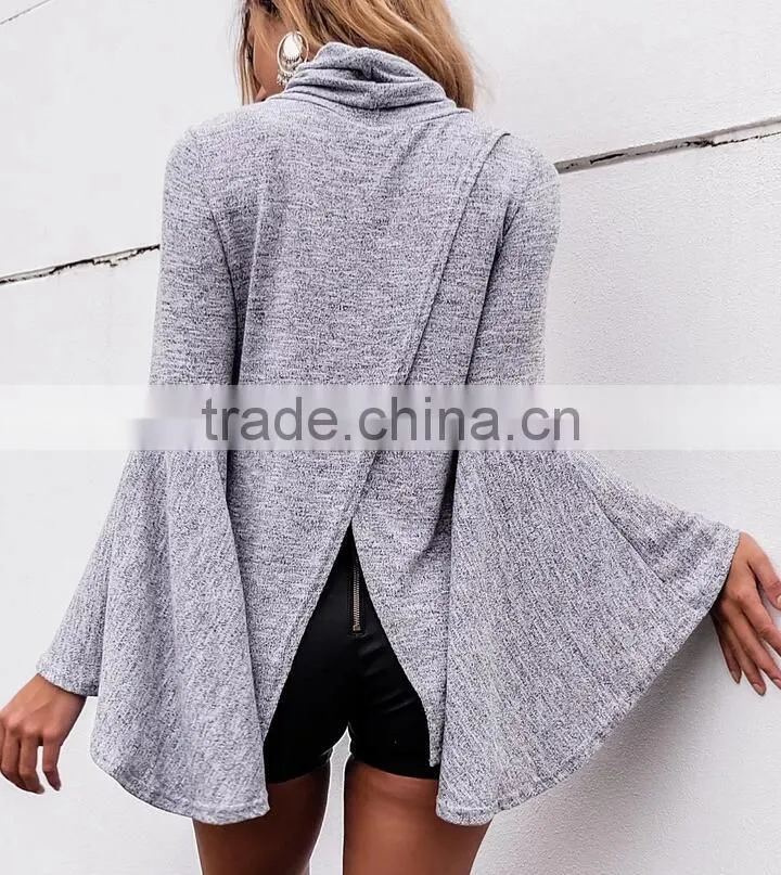 Runwaylover 139 New Design 2017 Ladies Fashion Flare Sleeve Knitted Turtleneck T-Shirt