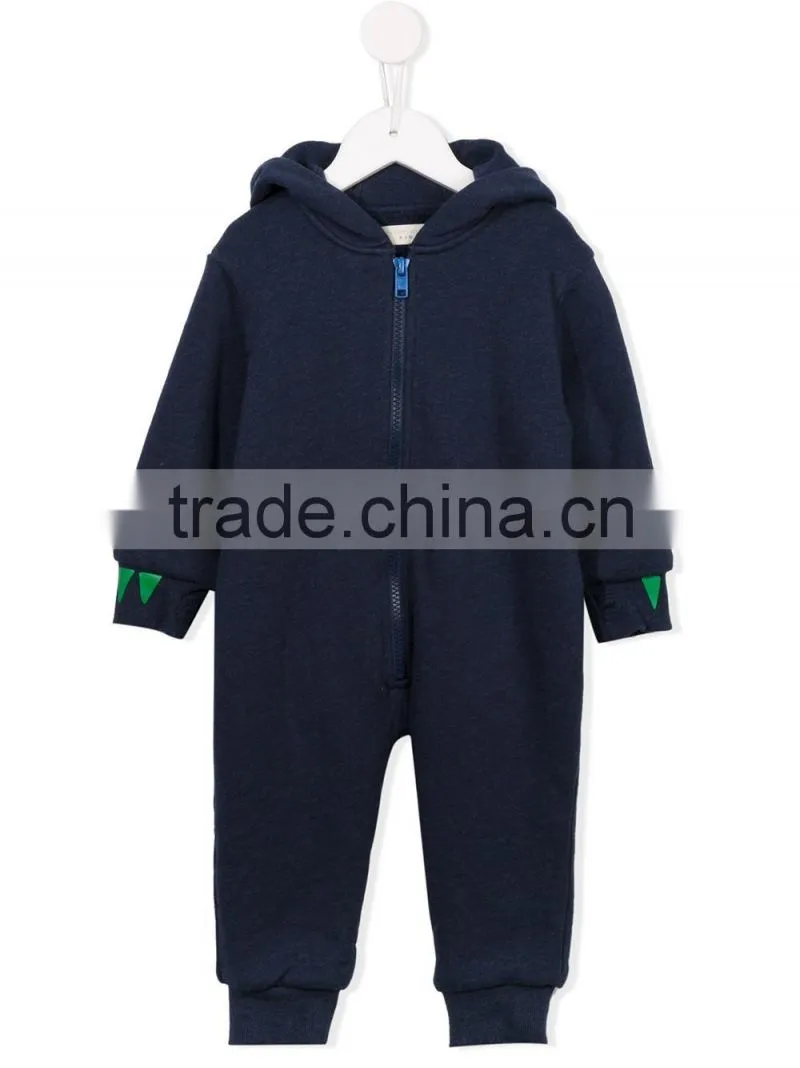Navy Blue Cotton Animal Ears Hooded Baby Clothes Romper