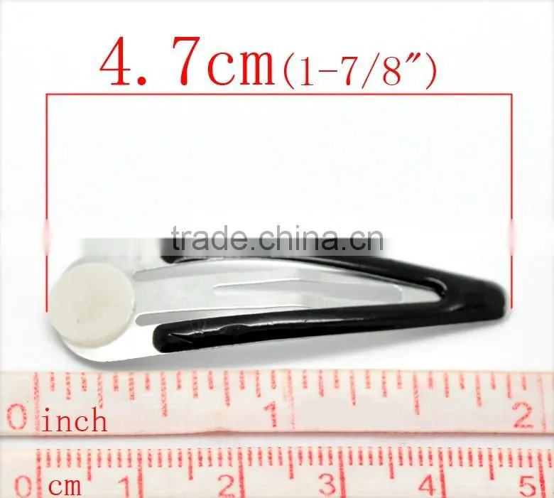 Fashion Silver Tone Enamel Black Snap Barrettes Metal Snap Hair Clips