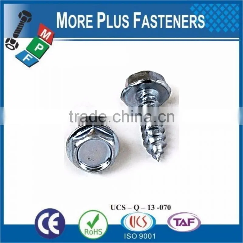 Made in Taiwan Bright Zinc Stainless Steel Zinc Plated Flange Hex Taping Screw