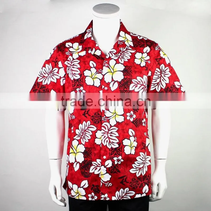 Red printing men cotton custom printed hawaiian shirt