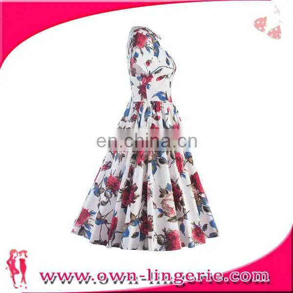 women casual one piece dress in floral print Audrey Hepburn 50s 60s Women Floral Dress