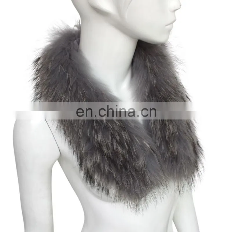 Ladies Genuine Raccoon Denim Jacket Fur Collar for Women