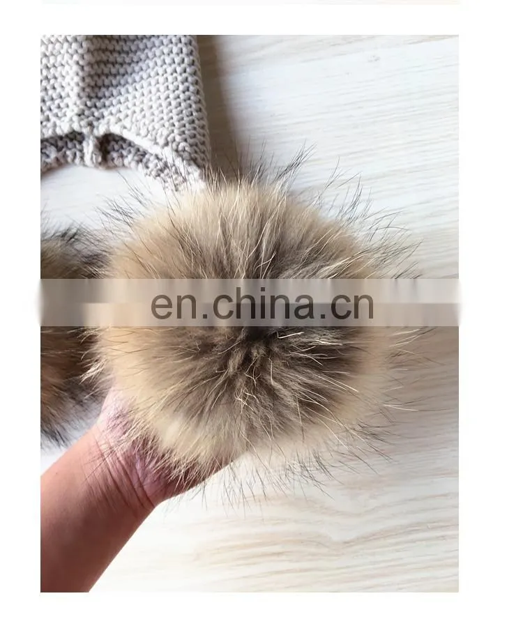 Kids Winter Knitted Hats Children Three Fur Pom Poms Hat Baby Hat With Hair
