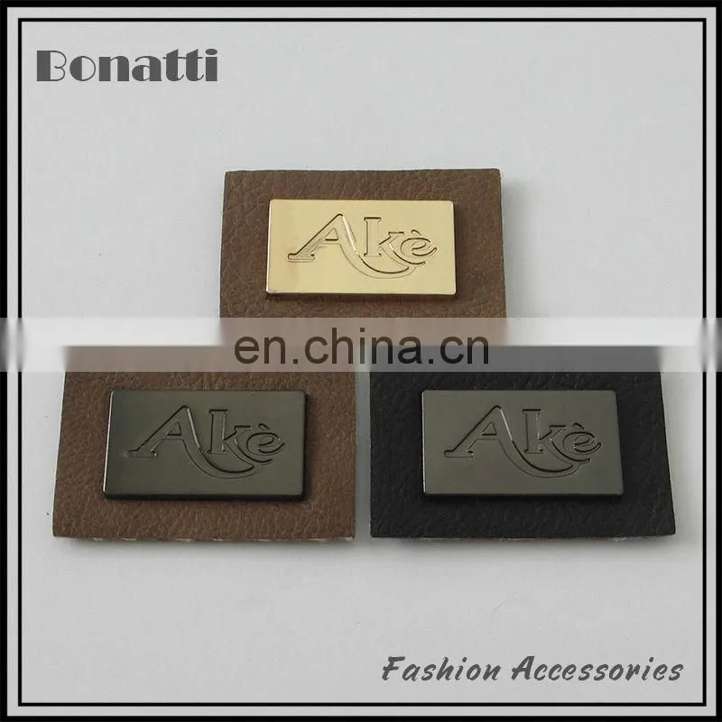 latest design pu leather labels or patches metal logo high quality