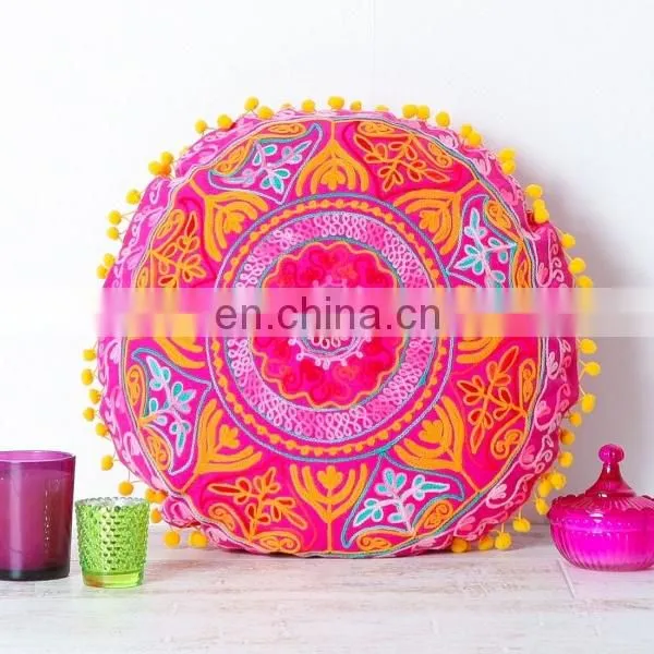 Mexican Style Fabric Round Pillow Cushion Cover Embroidery design