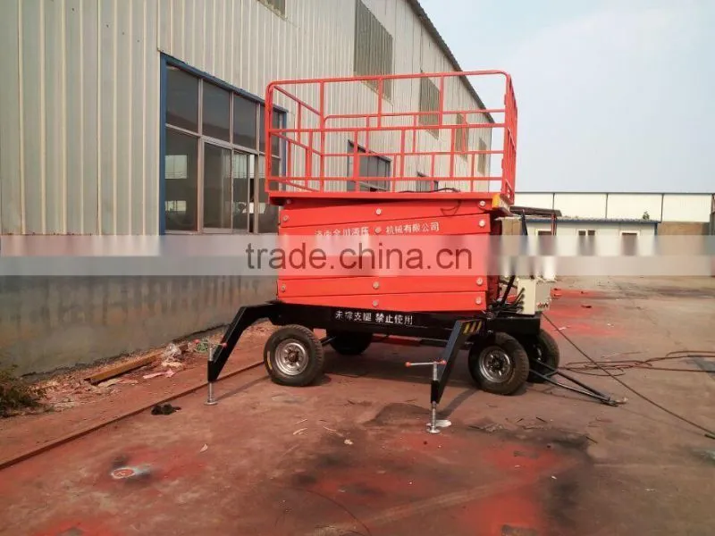 Small hydraulic four wheels mobile toward protable hydraulic scissor lifting platform/outdoor scissor lift platform