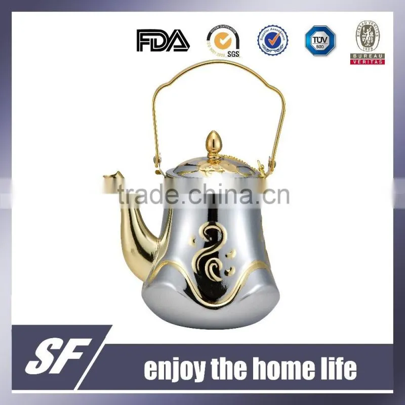 Side Handle Arabian Chromium Plating and Gold Plating Stainless Steel Tea Kettle/Tea Pot(SF-7786 SG)