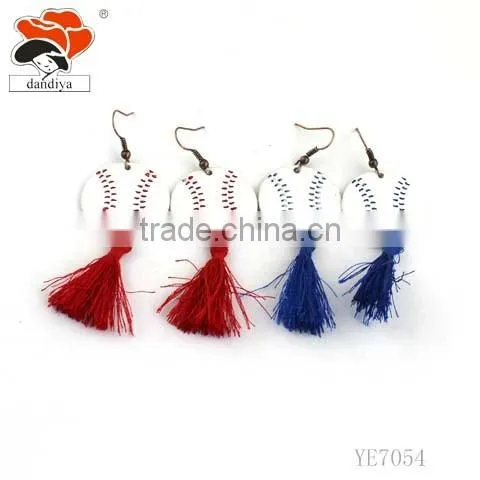 cheap lovely new design red blue baseball tassel jewelry alloy cute earring