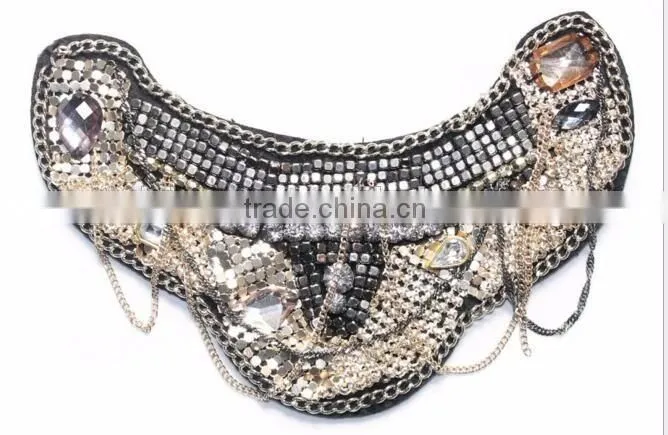 Factory Customize Handmade Stone Cloth Collar, Metallic Chain Metal Piece Clothing False Collars