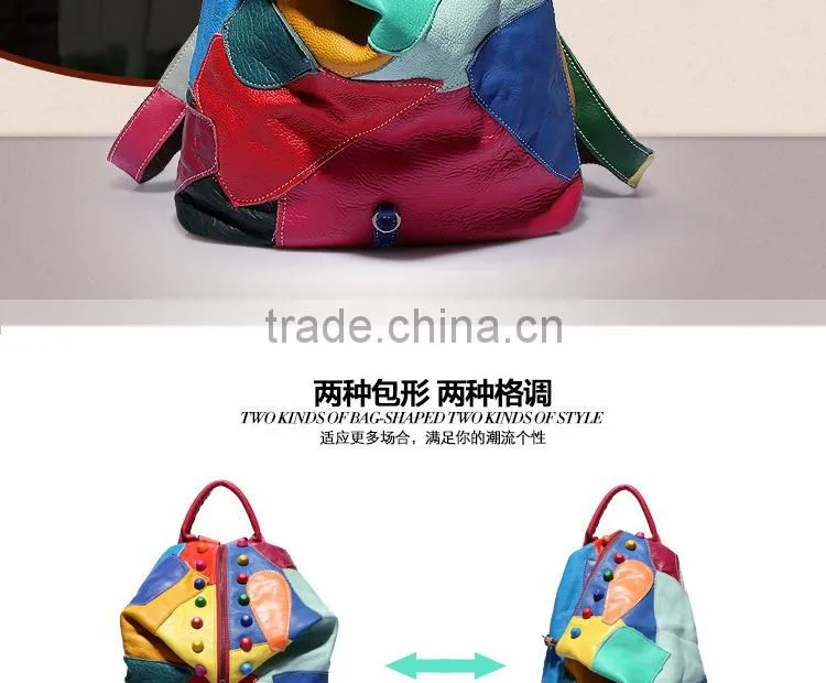 2015 autumn top grain genuine leather backpack fashion cattlehide women backpack