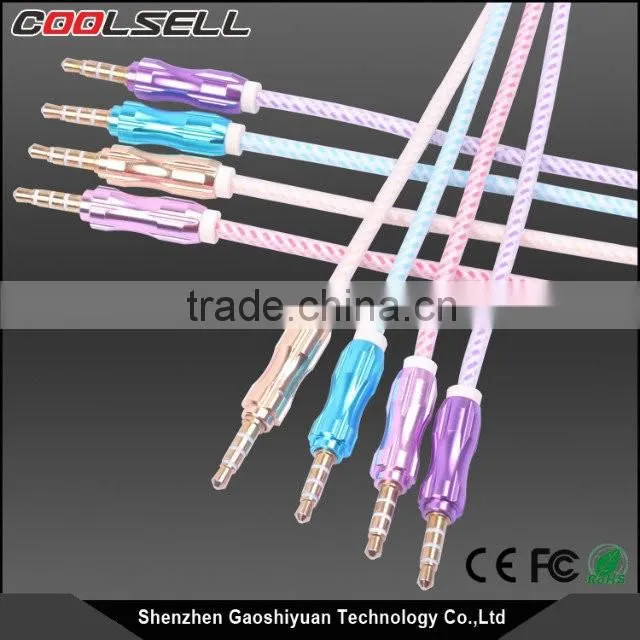 Gold plated colorful audio video cable 3.5mm aux cable NY braided Stereo 3.5mm audio cable
