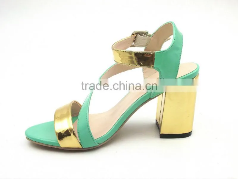 young lady thick high heel ankle strap mix color sandals