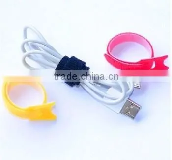 Customized adjustable hook and loop cable tie with buckle