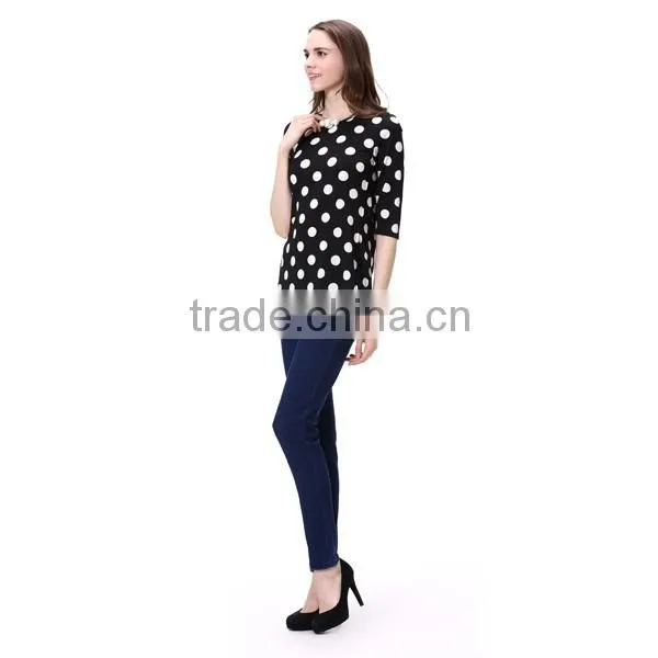 Half Sleeve Dot Print Custom Fashion T Shirt Design 100% Polyester