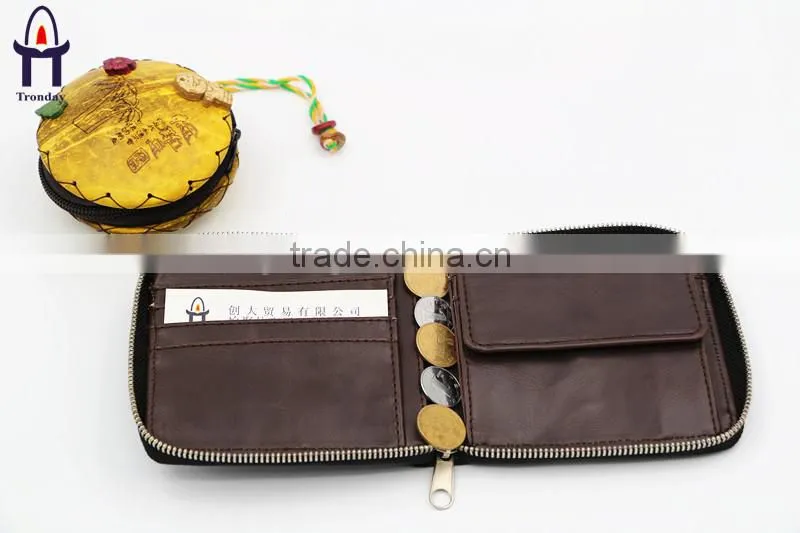 Brown fabric mens wallet black PU money clip wallet for men with zipper closure