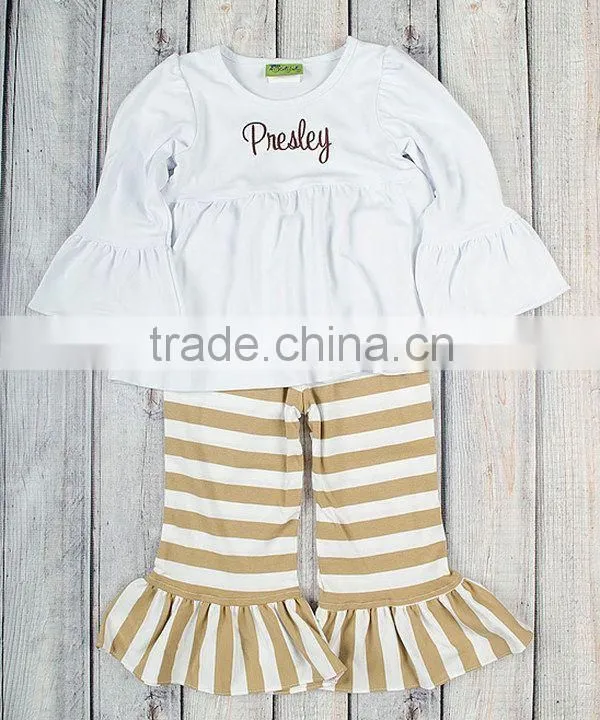Beautiful baby long sleeve top Childs blank white t shirt ruffles with ruffle pant set