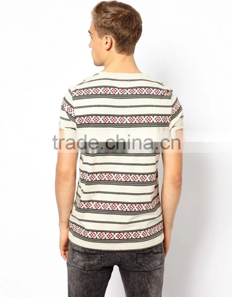 White 100% Pure Soft Cotton All Over Print T-shirt with Aztec Pattern Bangladesh Factory