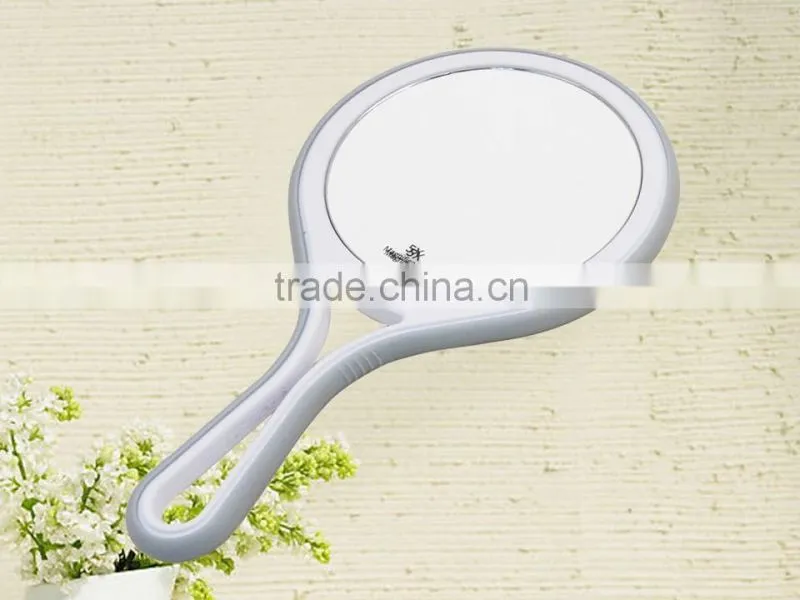 Double sided Magnifying hand makeup mirror, plastic cosmetic hand held mirror