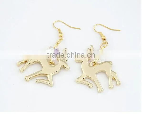 Chrismas motif ornaments New 2013 promotion crystal gold metal alloy elk earring wholesale earring