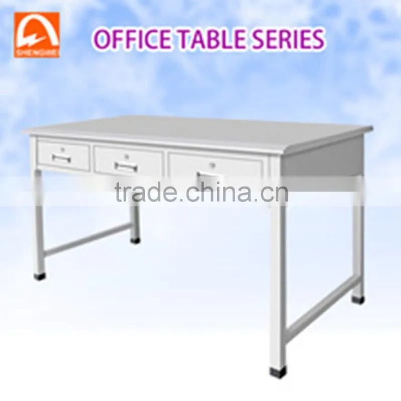 stainless steel office desk for 3 people with locking drawer