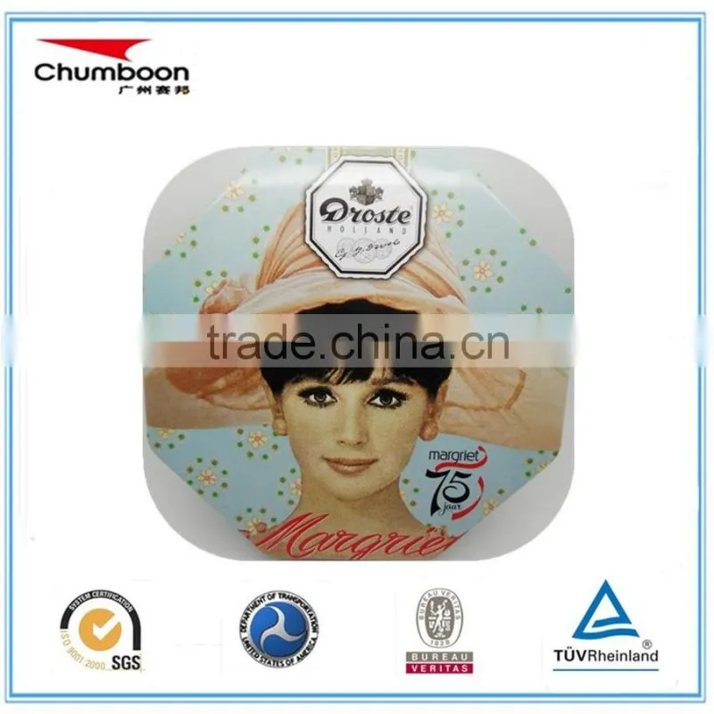 cosmetic mask chocolate biscuit octagonal tin can / CMYK OEM metal box / recycable tin box