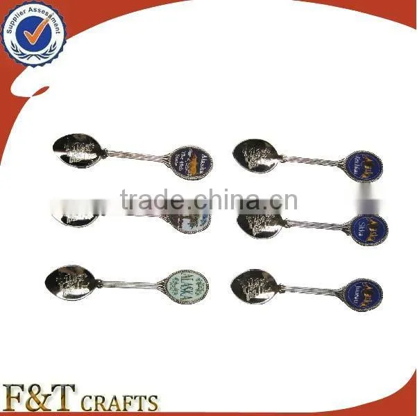 Custom cheap various printing logo antique metal souvenir spoon folk set