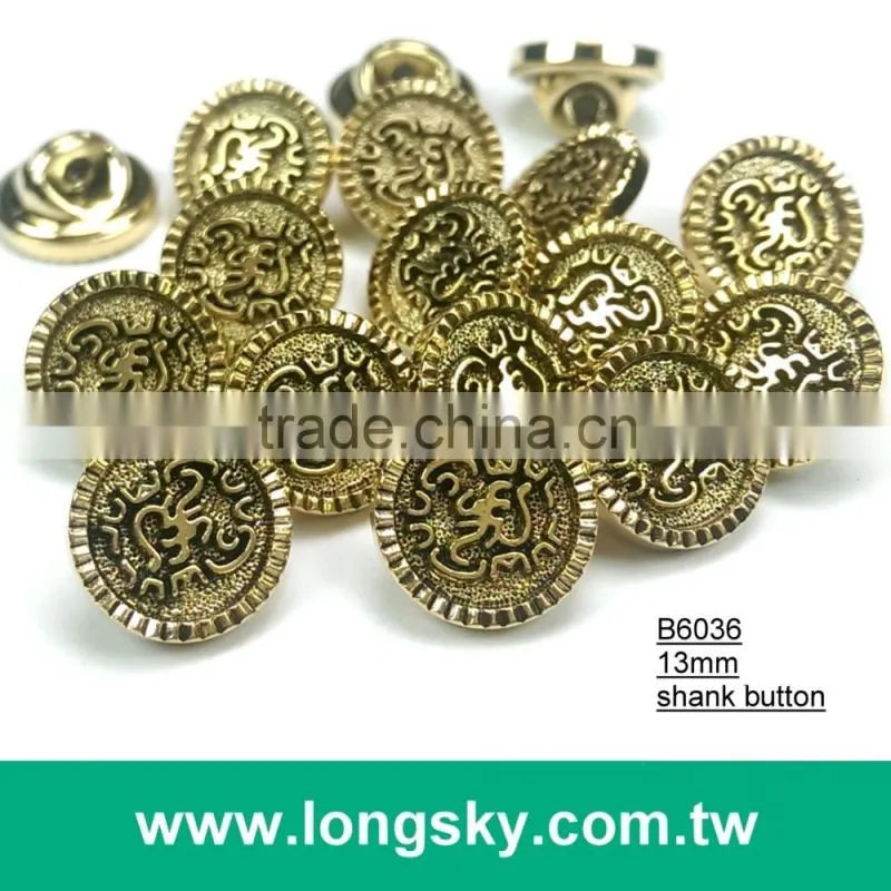 (#B3189) Royalty theme pattern antique brass plated button with shank back