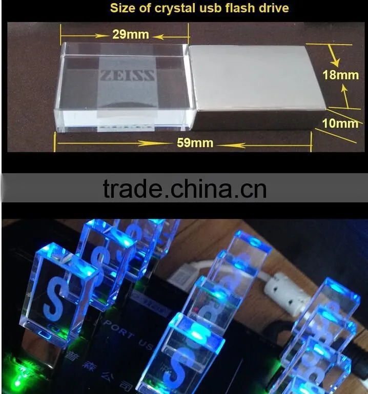 Crystal USB Flash Drive with 3D Logo Laser Printing USB 2.0 4GB 8GB 16GB 32GB Memory Stick Pen Drive Gift box