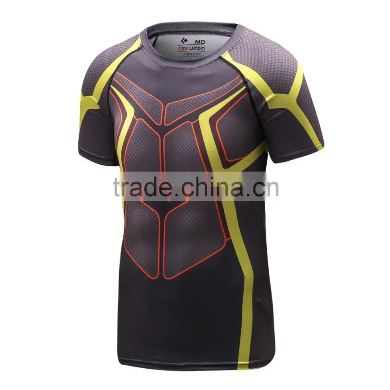 2016 New Design Online Wholesale Shop Gym Fintess Sport Printing T Shirts Fast Drying Fitness GYM Base Layer Tops
