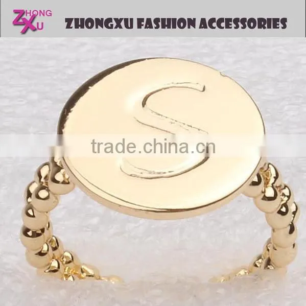 new fashion and popular gold plated S letter ring