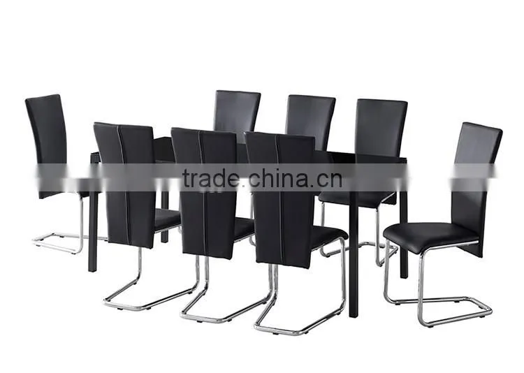 Hot! 1+8 table and chairs no folding heavy-duty modern black tempered glass dining table set