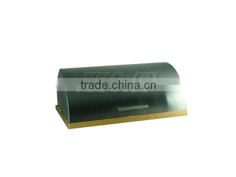 modern Hot sale stainless steel bread box with wood base