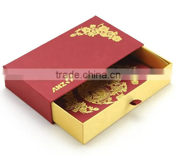 New Year Custom Design Logo Hot Stamping Fancy Paper Red Packet Slide Box