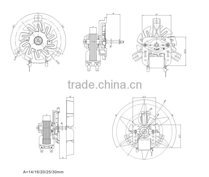 Fan motor Shaded Pole Motor YJ62-20: oven motor raditor fan,120/220v,50/60hz,2500-3000rpm,VDE,UL,CE,CUL,CCC
