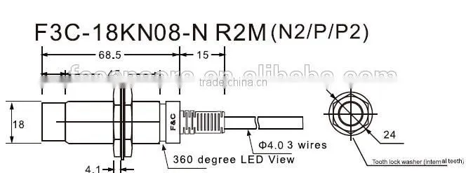M18 360 degree LED View DC10-30V PNP Non-shield proximity sensor