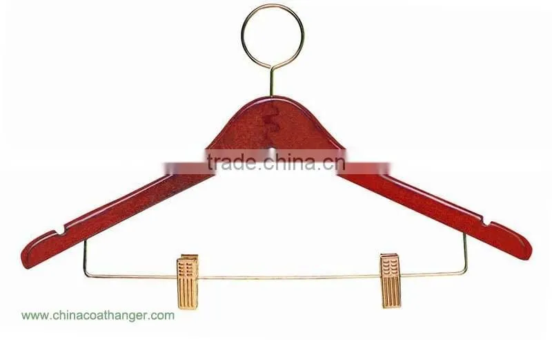 Natural wooden clips garment hotel anti theft ring wood hospitality coat hanger
