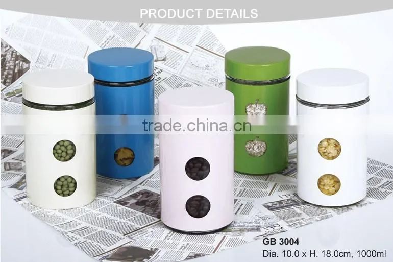 stainless steel multicolor coating glass food jar with lid