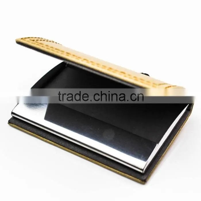 Yellow leather and metal material credit card case with printing logo