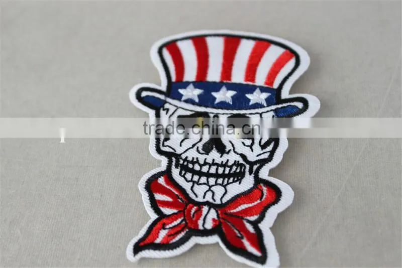 lovely design person skull pattern patches polyerster embroidery fabric patch trim red and white color for wholesale