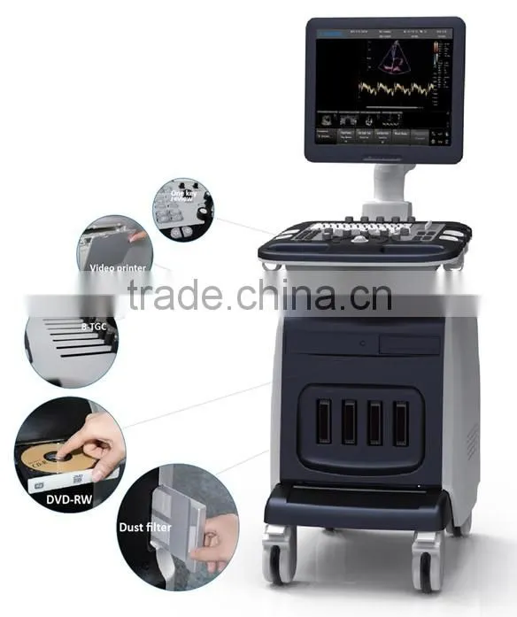 CE ISO approved medical 15 inch LCD Monitor 3D 4D trolley color doppler ultrasound scanner