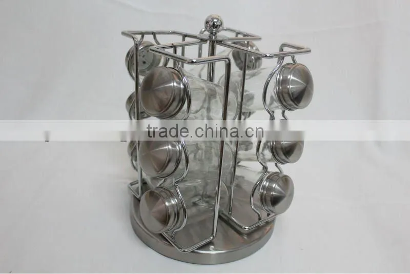 revolving stainless steel spice set with 12pcs bottles