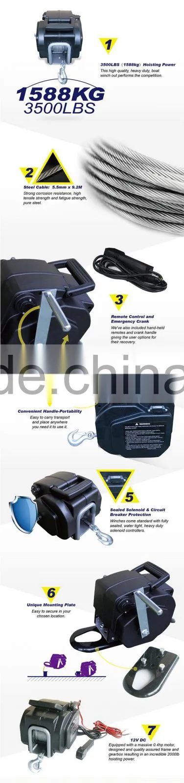 Convenient protable DC 12V/24V electric winch 3500lb