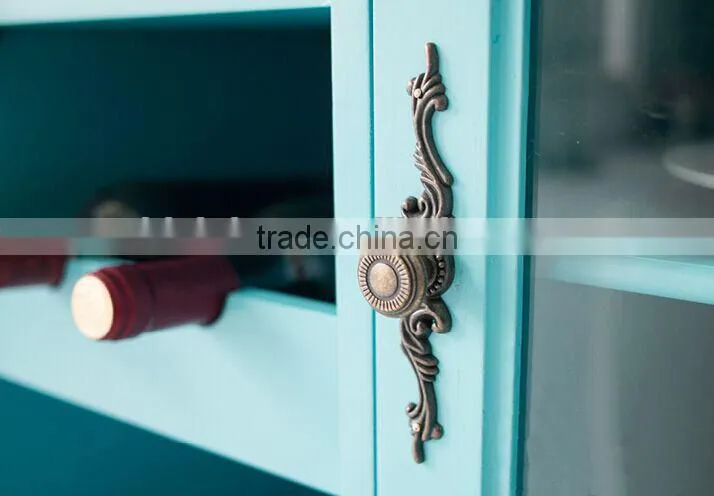 Mediterranean style solid wood hand painting dining room blue two doors sideboard; side cabinet