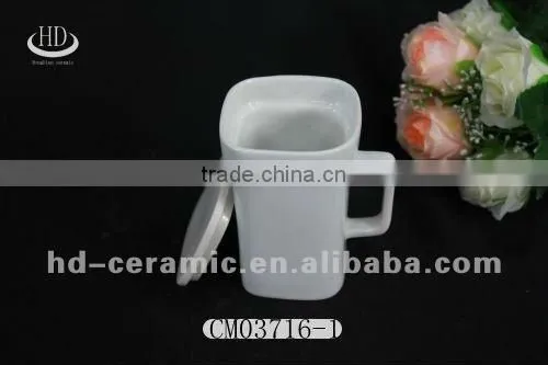plain white ceramic square coffee mug